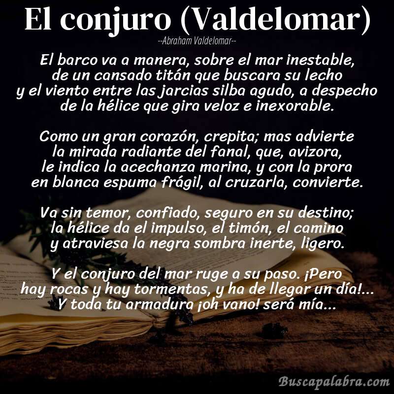 Poema El conjuro (Valdelomar) de Abraham Valdelomar con fondo de libro