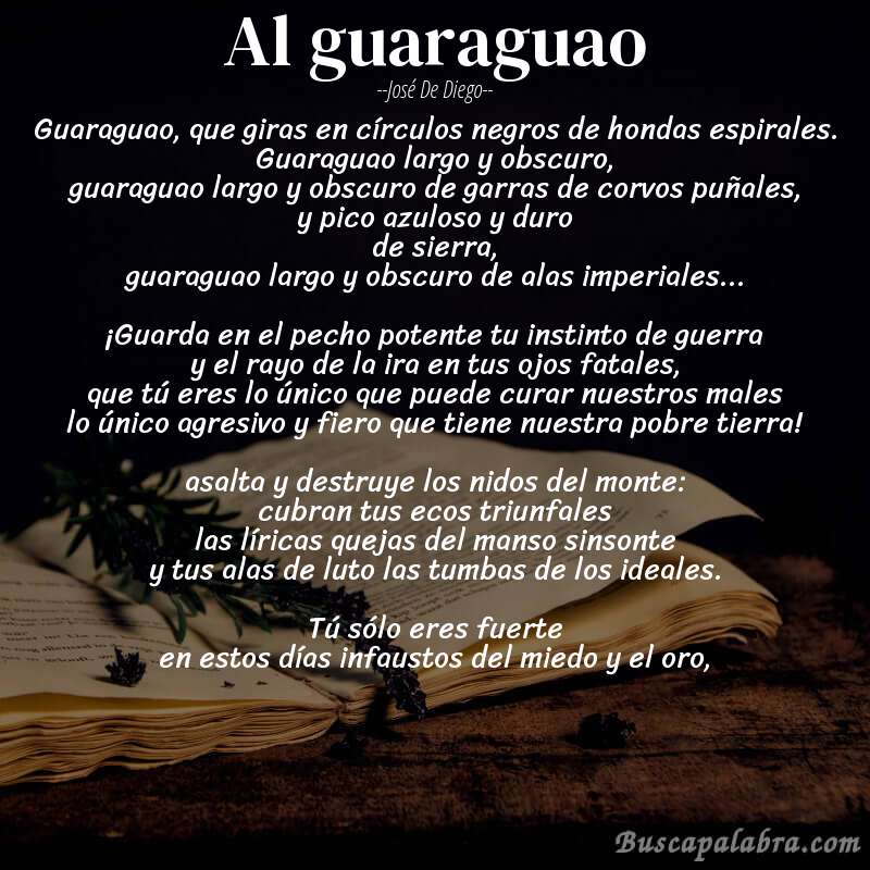 Poema al guaraguao de José de Diego con fondo de libro
