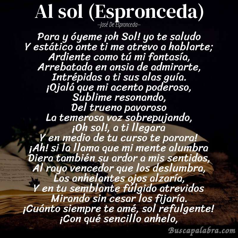 Poema Al sol (Espronceda) de José de Espronceda con fondo de libro