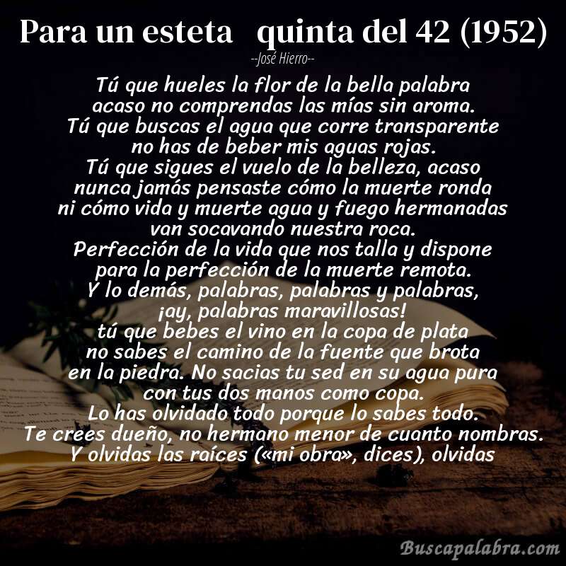 Poema para un esteta   quinta del 42 (1952) de José Hierro con fondo de libro
