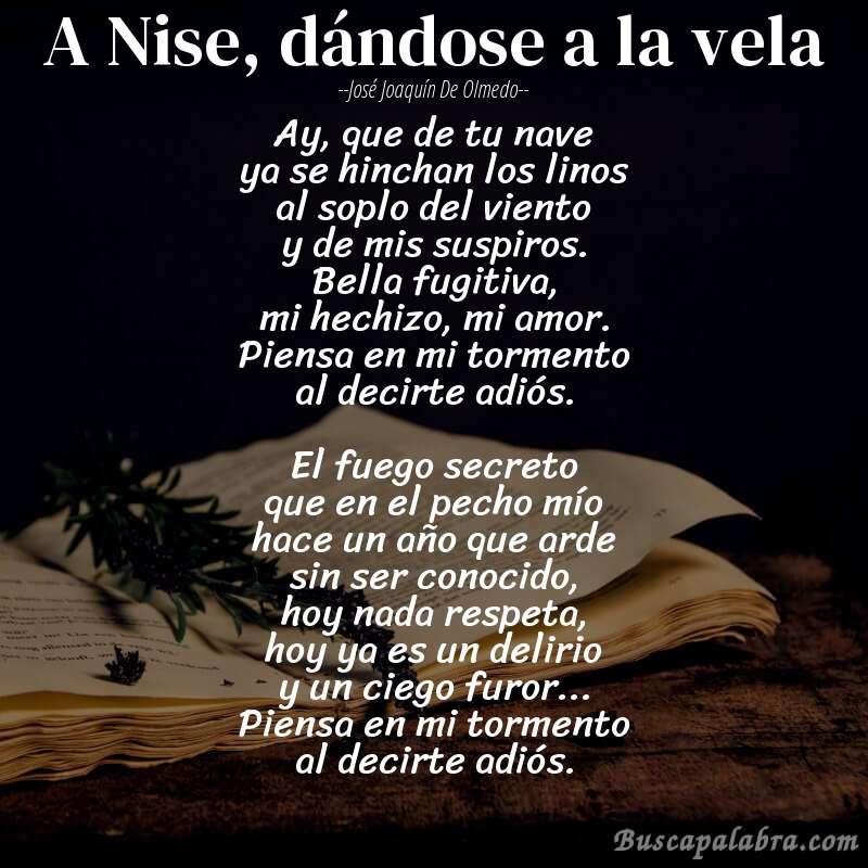 Poema A Nise, dándose a la vela de José Joaquín de Olmedo con fondo de libro