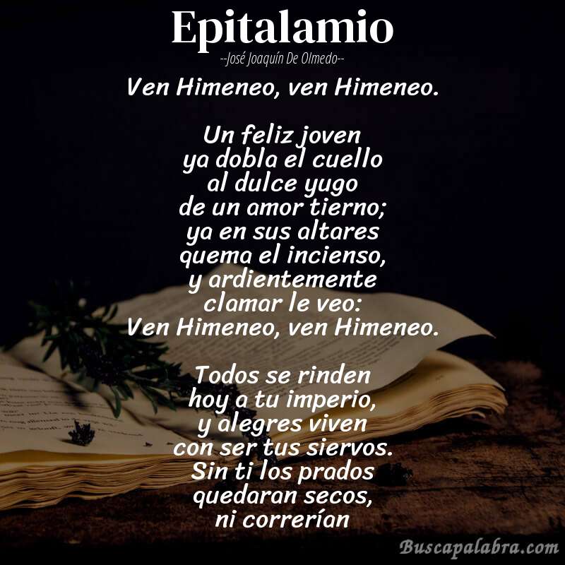 Poema Epitalamio de José Joaquín de Olmedo con fondo de libro