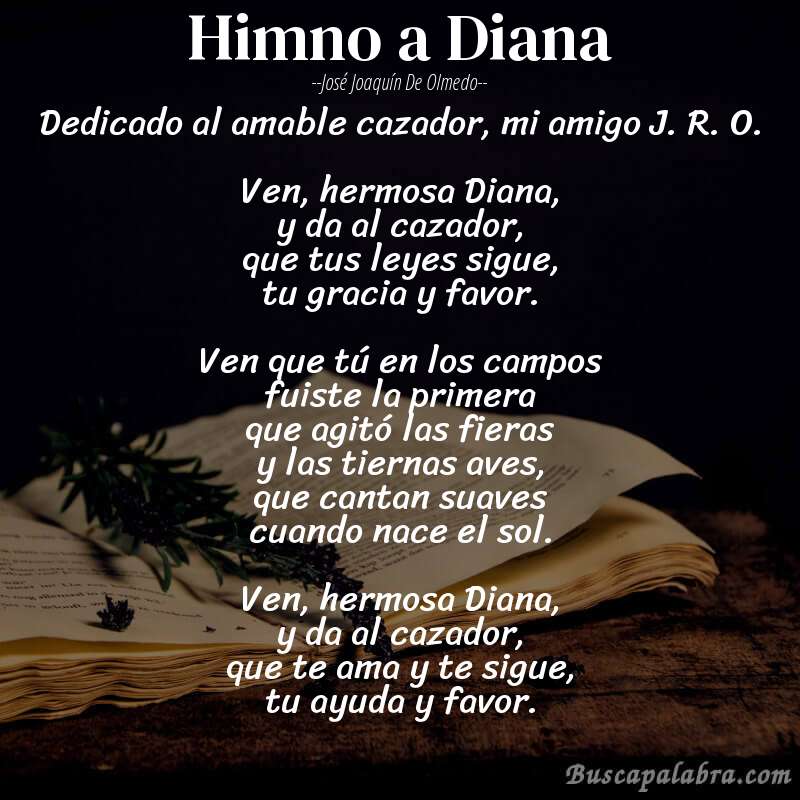 Poema Himno a Diana de José Joaquín de Olmedo con fondo de libro
