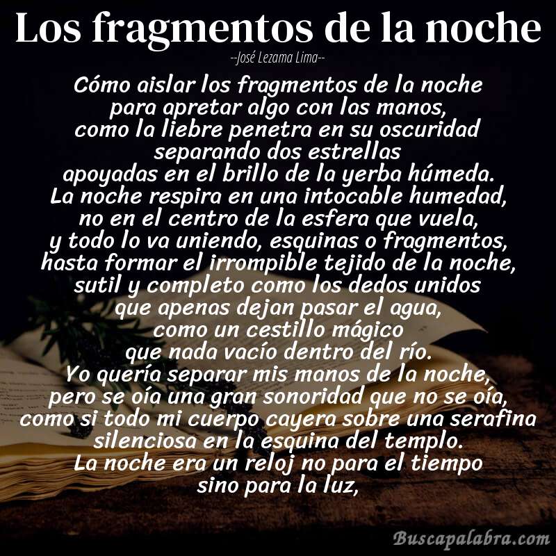 Poema los fragmentos de la noche de José Lezama Lima con fondo de libro