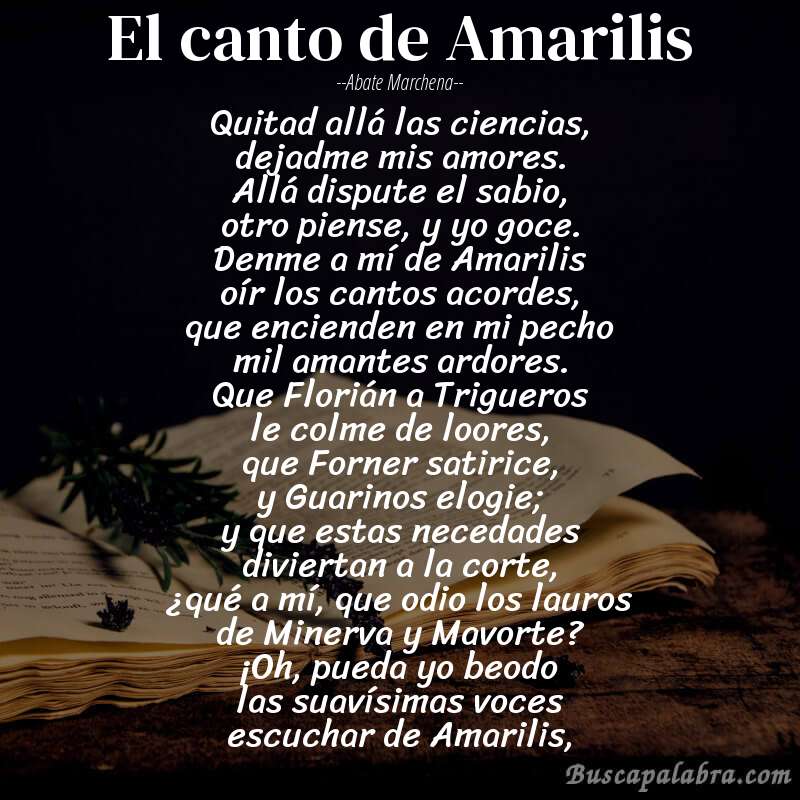 Poema El canto de Amarilis de Abate Marchena con fondo de libro