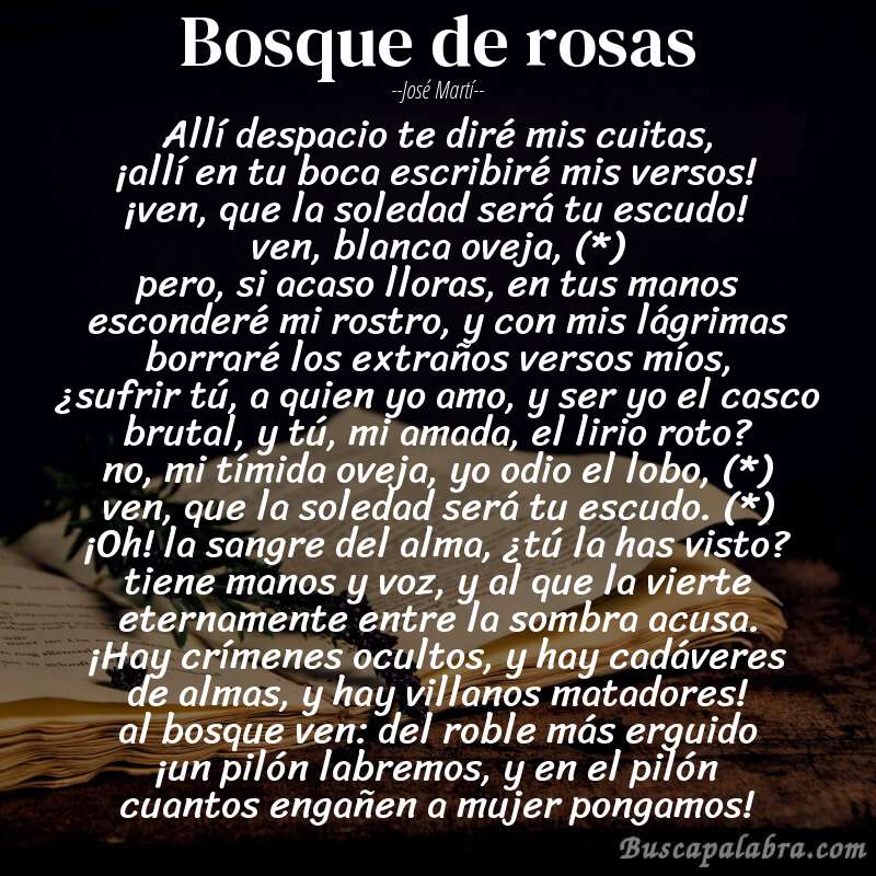 Poema bosque de rosas de José Martí con fondo de libro