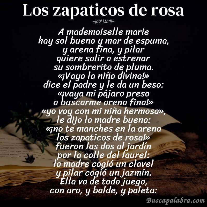 Poema los zapaticos de rosa de José Martí con fondo de libro
