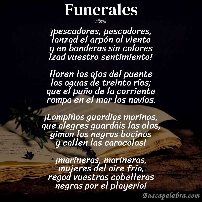 Poema funerales de Alberti con fondo de libro