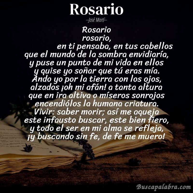 Poema rosario de José Martí con fondo de libro