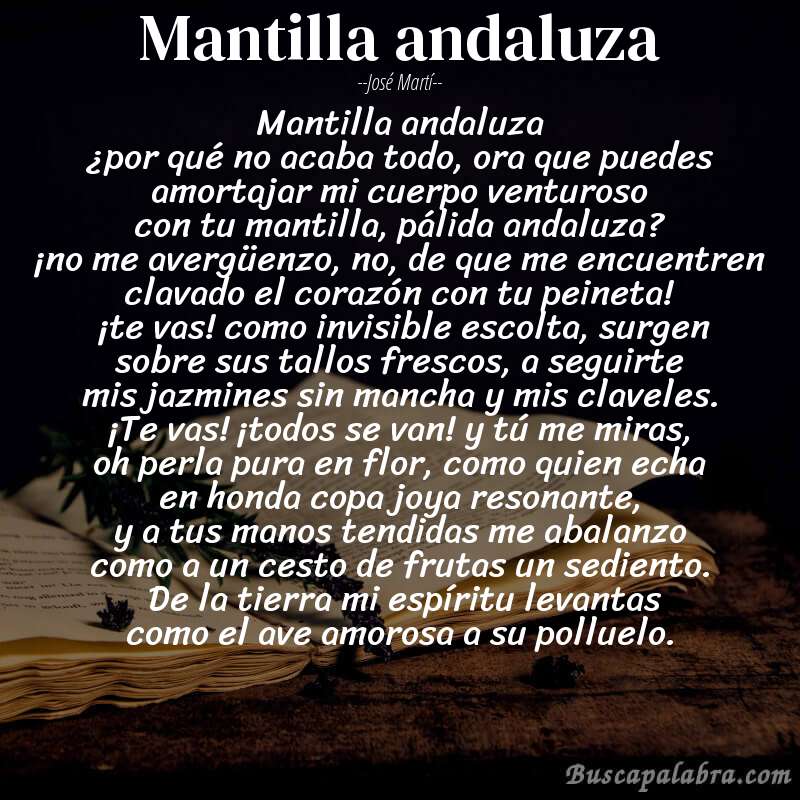 Poema mantilla andaluza de José Martí con fondo de libro
