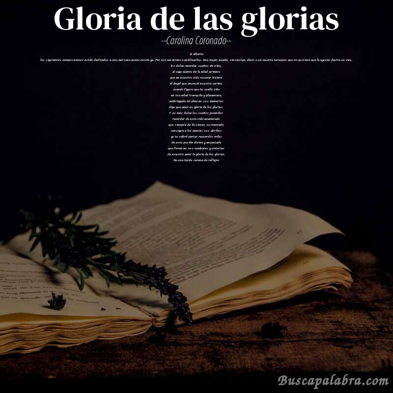 Poema gloria de las glorias de Carolina Coronado con fondo de libro