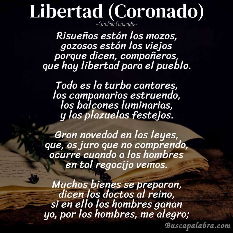 Poema Libertad (Coronado) de Carolina Coronado con fondo de libro