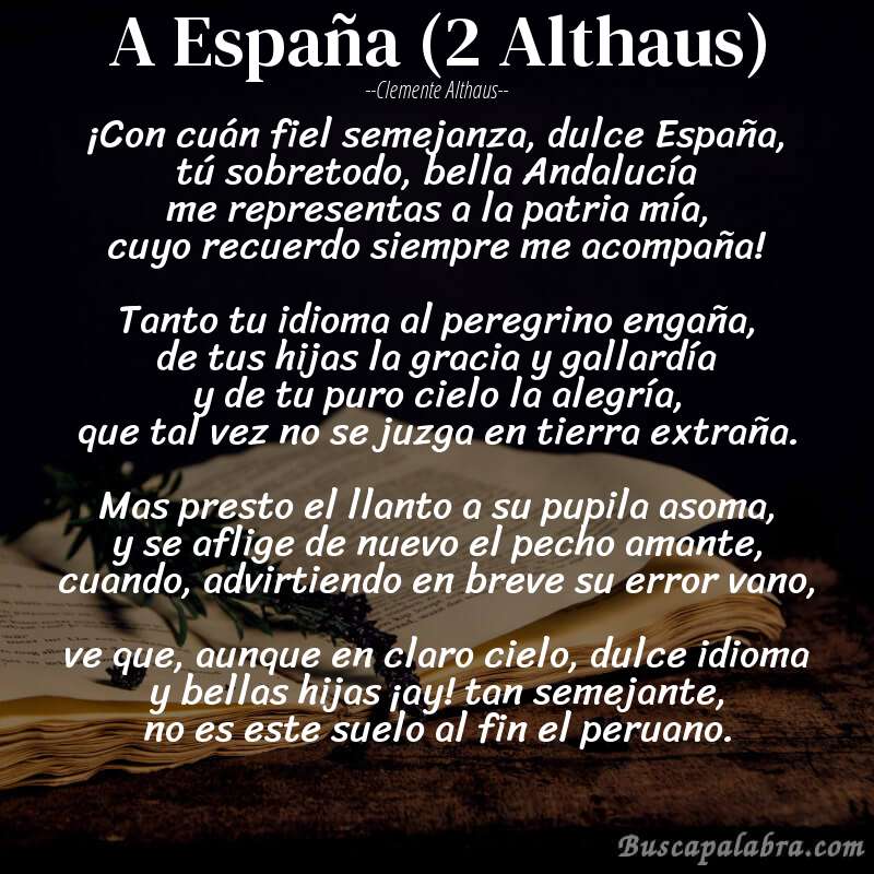 Poema A España (2 Althaus) de Clemente Althaus con fondo de libro