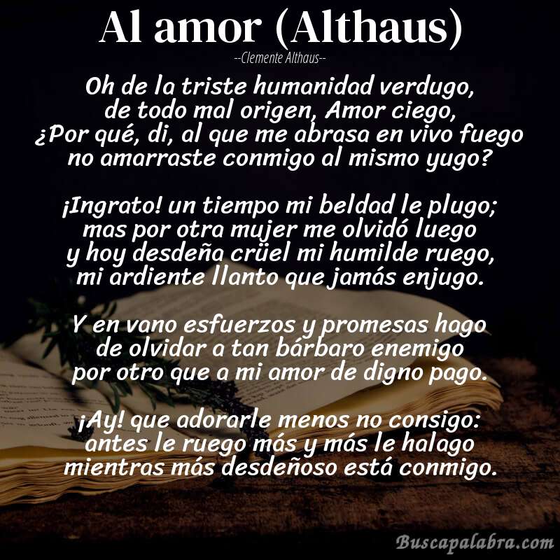 Poema Al amor (Althaus) de Clemente Althaus con fondo de libro