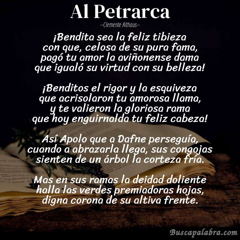 Poema Al Petrarca de Clemente Althaus con fondo de libro