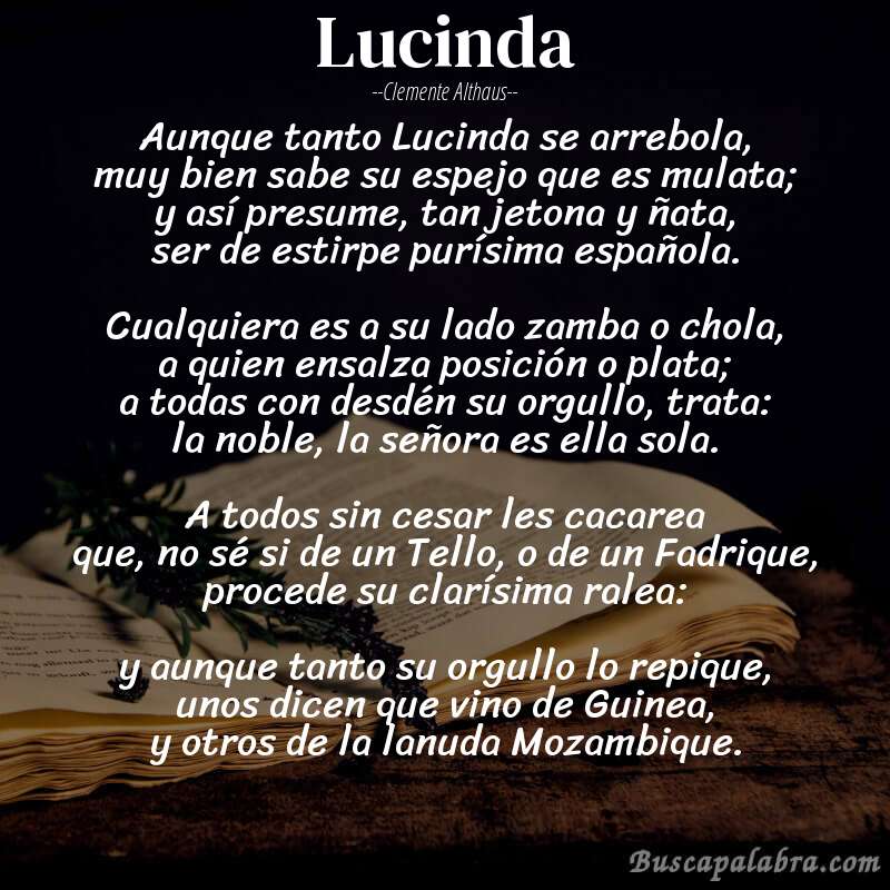Poema Lucinda de Clemente Althaus con fondo de libro