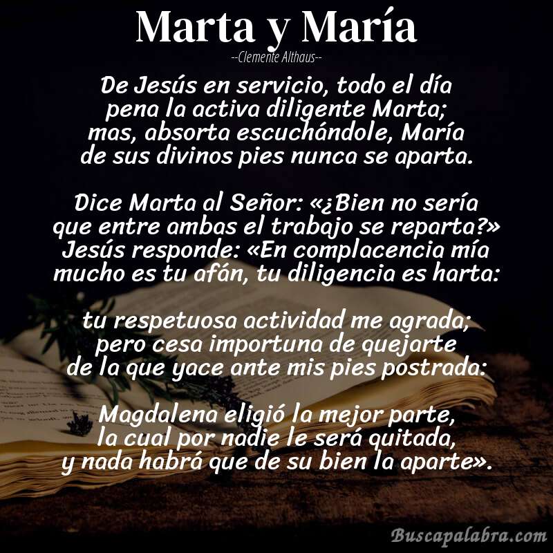 Poema Marta y María de Clemente Althaus con fondo de libro