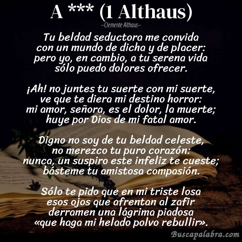 Poema A *** (1 Althaus) de Clemente Althaus con fondo de libro