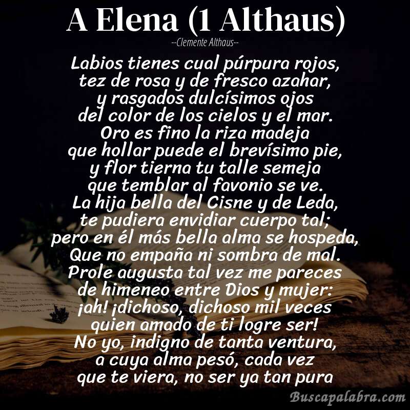 Poema A Elena (1 Althaus) de Clemente Althaus con fondo de libro