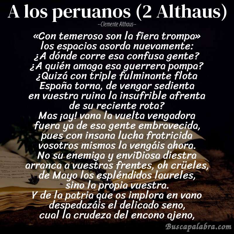 Poema A los peruanos (2 Althaus) de Clemente Althaus con fondo de libro