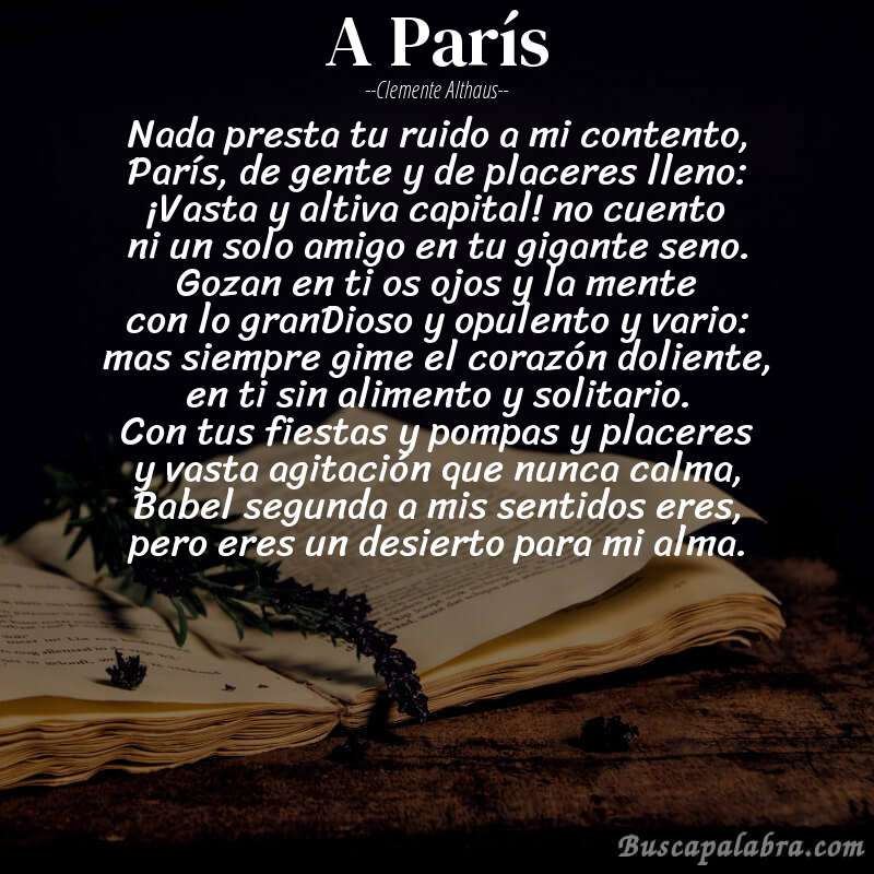 Poema A París de Clemente Althaus con fondo de libro