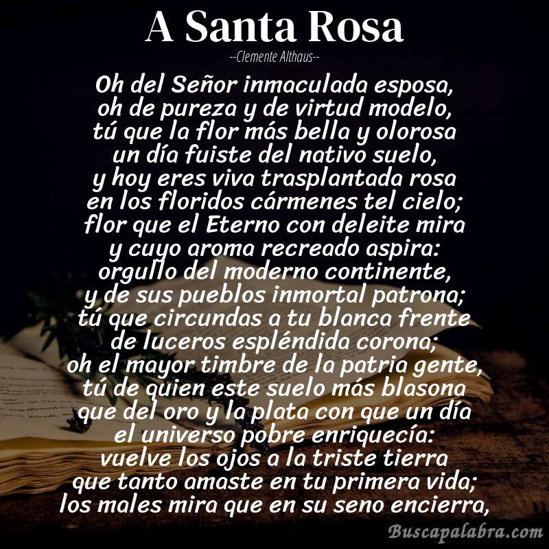 Poema A Santa Rosa de Clemente Althaus con fondo de libro