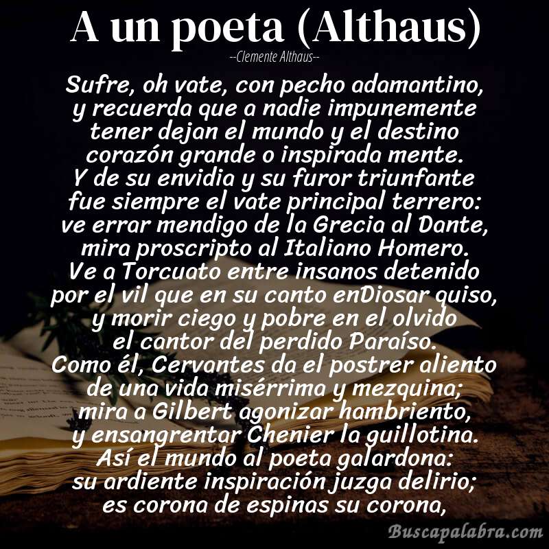 Poema A un poeta (Althaus) de Clemente Althaus con fondo de libro