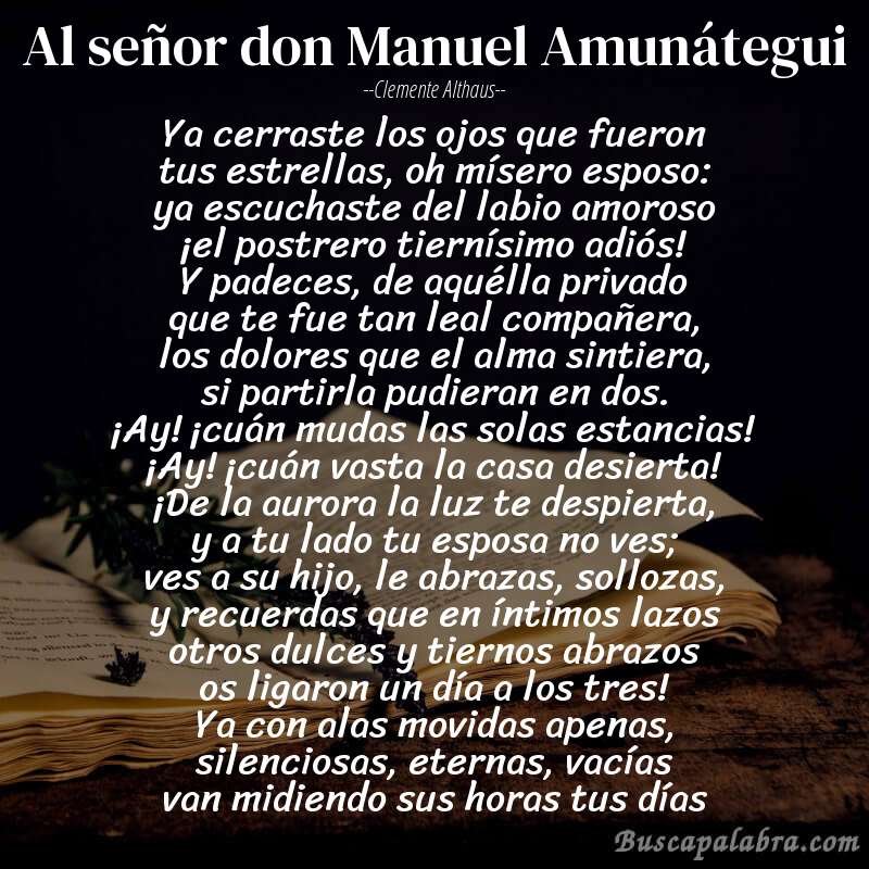 Poema Al señor don Manuel Amunátegui de Clemente Althaus con fondo de libro