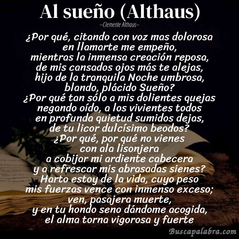 Poema Al sueño (Althaus) de Clemente Althaus con fondo de libro