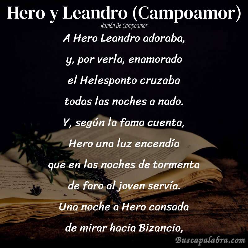 Poema Hero y Leandro (Campoamor) de Ramón de Campoamor con fondo de libro