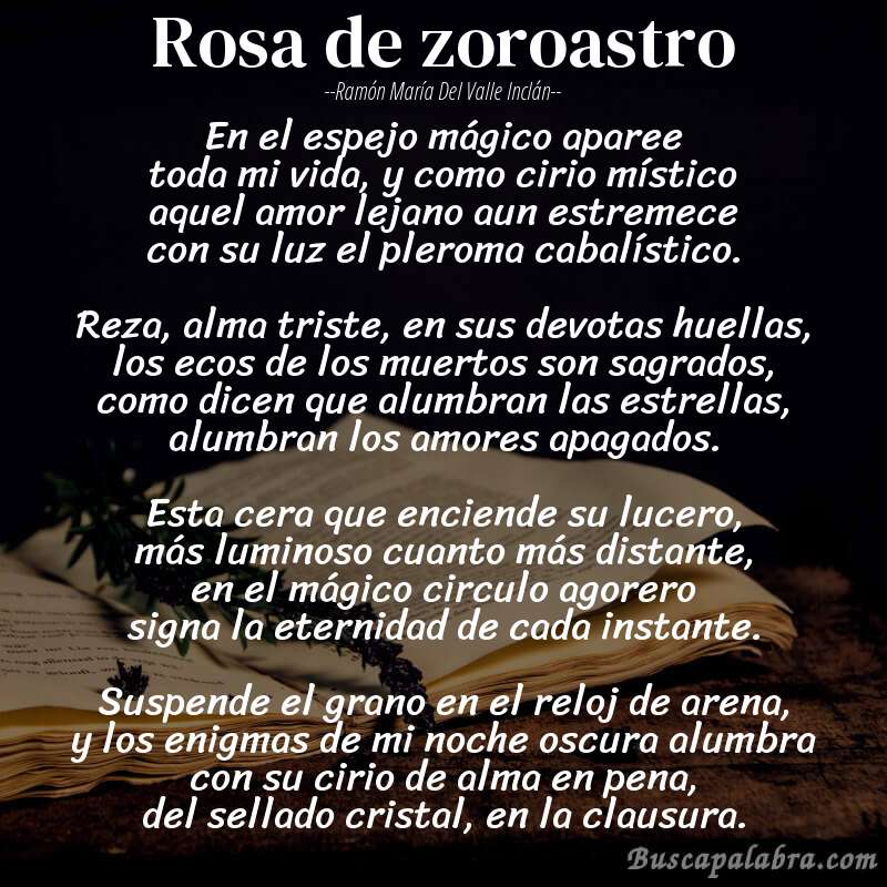 Poema rosa de zoroastro de Ramón María del Valle Inclán con fondo de libro