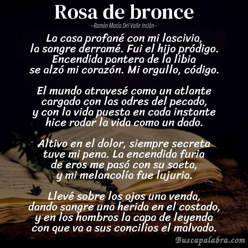 Poema rosa de bronce de Ramón María del Valle Inclán con fondo de libro
