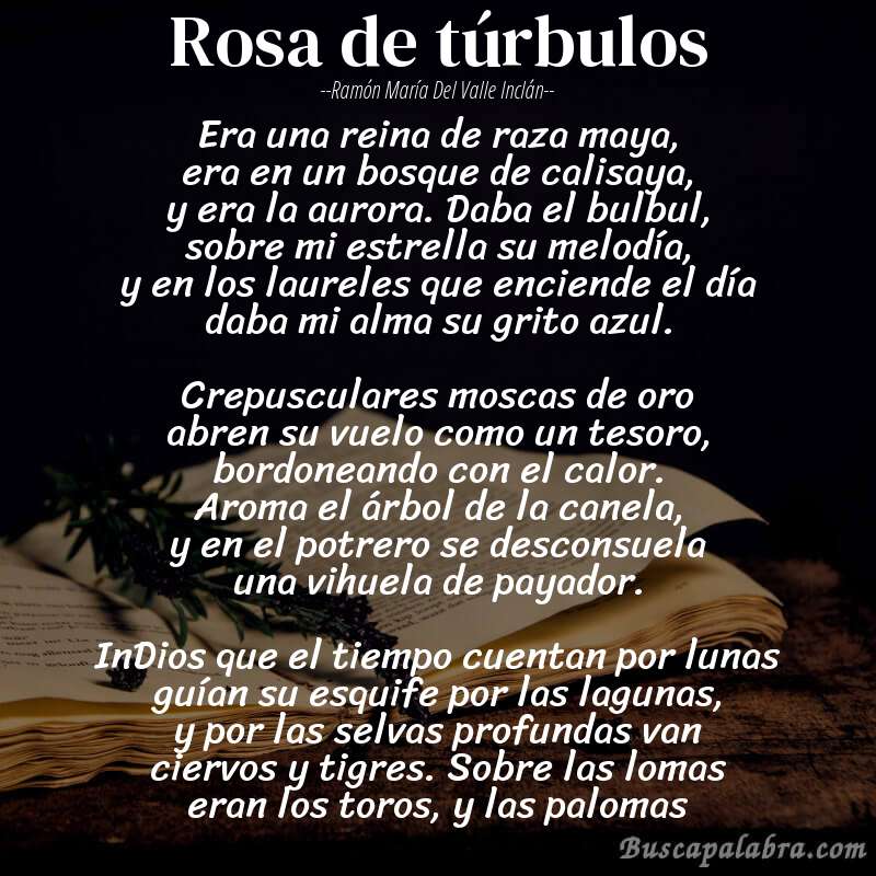 Poema rosa de túrbulos de Ramón María del Valle Inclán con fondo de libro