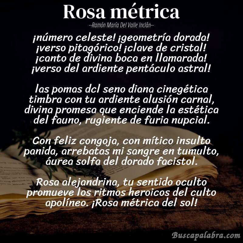 Poema rosa métrica de Ramón María del Valle Inclán con fondo de libro