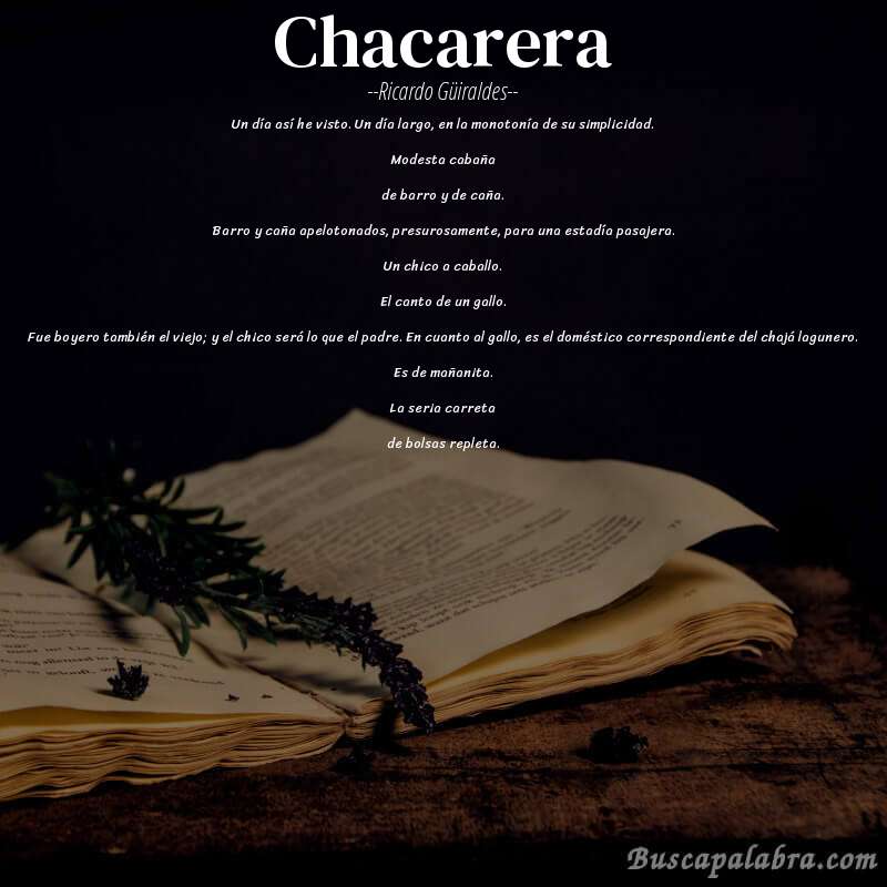 Poema Chacarera de Ricardo Güiraldes con fondo de libro