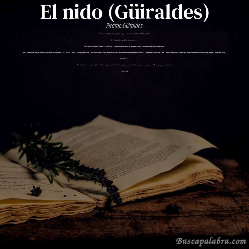 Poema El nido (Güiraldes) de Ricardo Güiraldes con fondo de libro