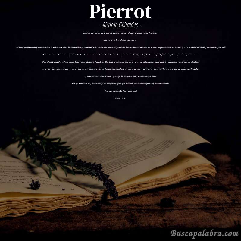 Poema Pierrot de Ricardo Güiraldes con fondo de libro