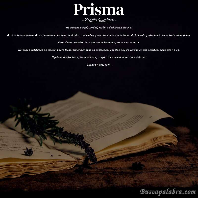 Poema Prisma de Ricardo Güiraldes con fondo de libro
