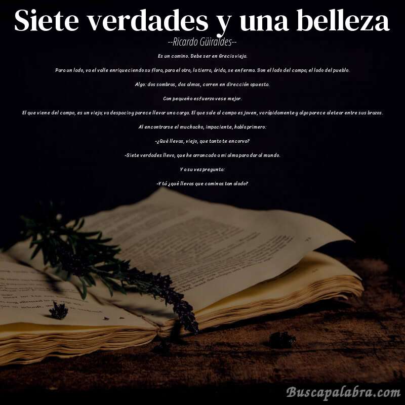Poema Siete verdades y una belleza de Ricardo Güiraldes con fondo de libro