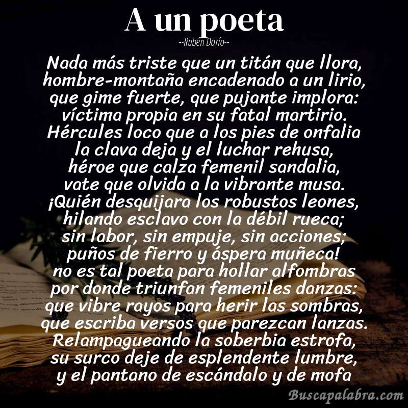 Poema a un poeta de Rubén Darío con fondo de libro