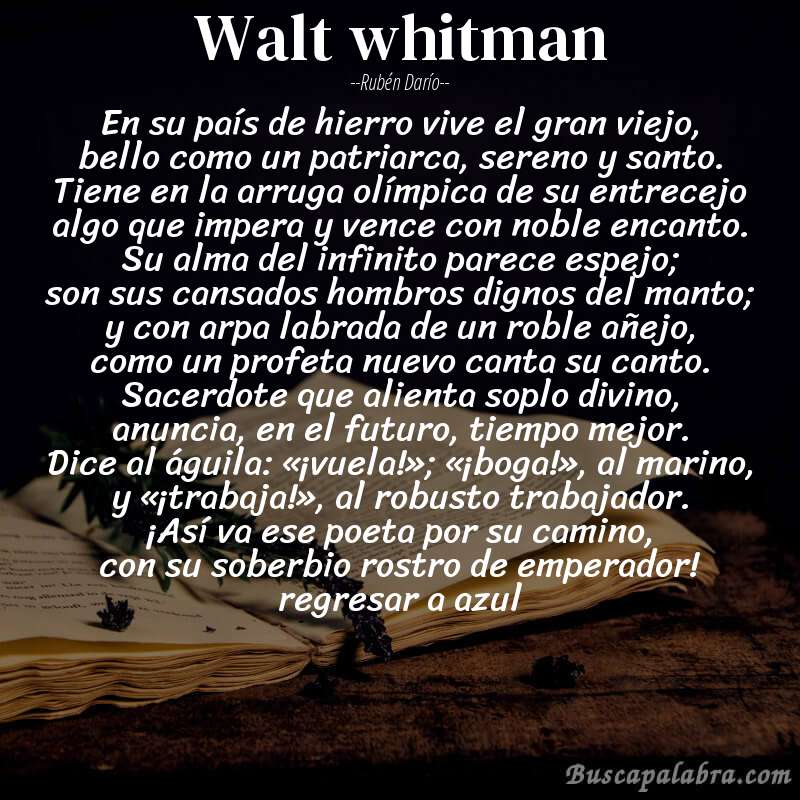 Poema walt whitman de Rubén Darío con fondo de libro