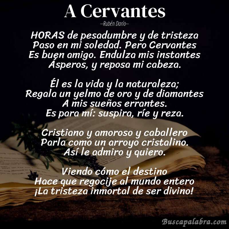 Poema A Cervantes de Rubén Darío con fondo de libro