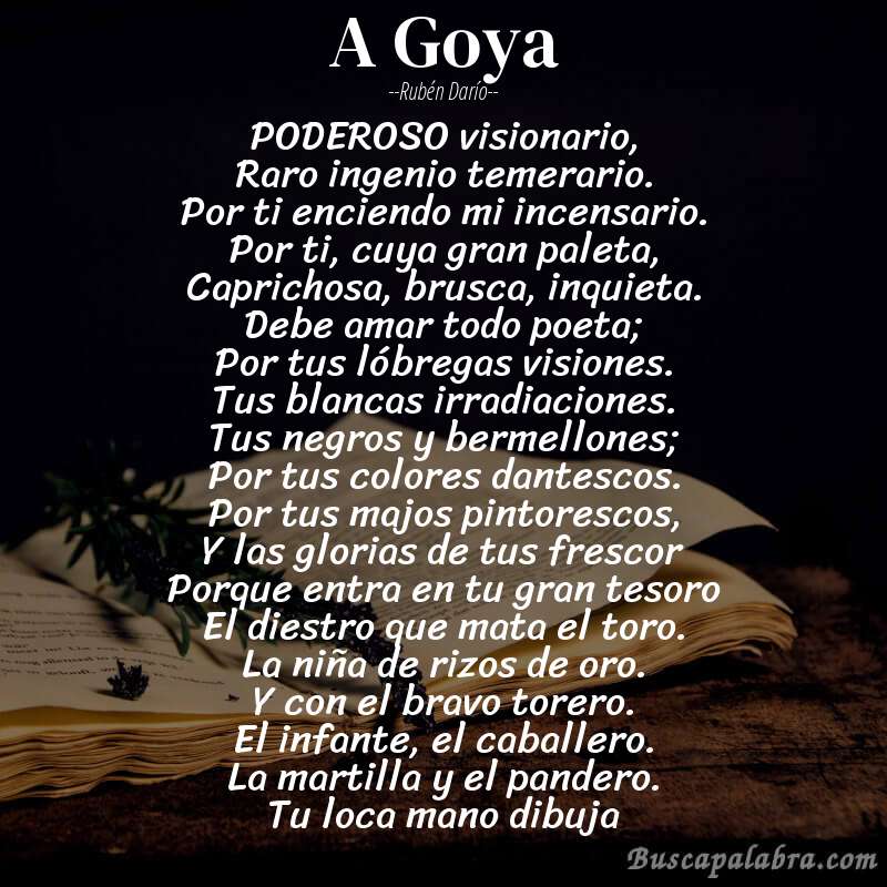Poema A Goya de Rubén Darío con fondo de libro