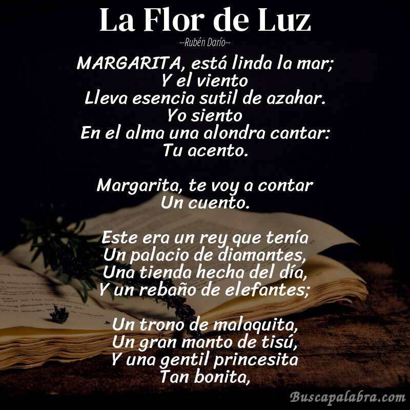 Poema La Flor de Luz de Rubén Darío con fondo de libro