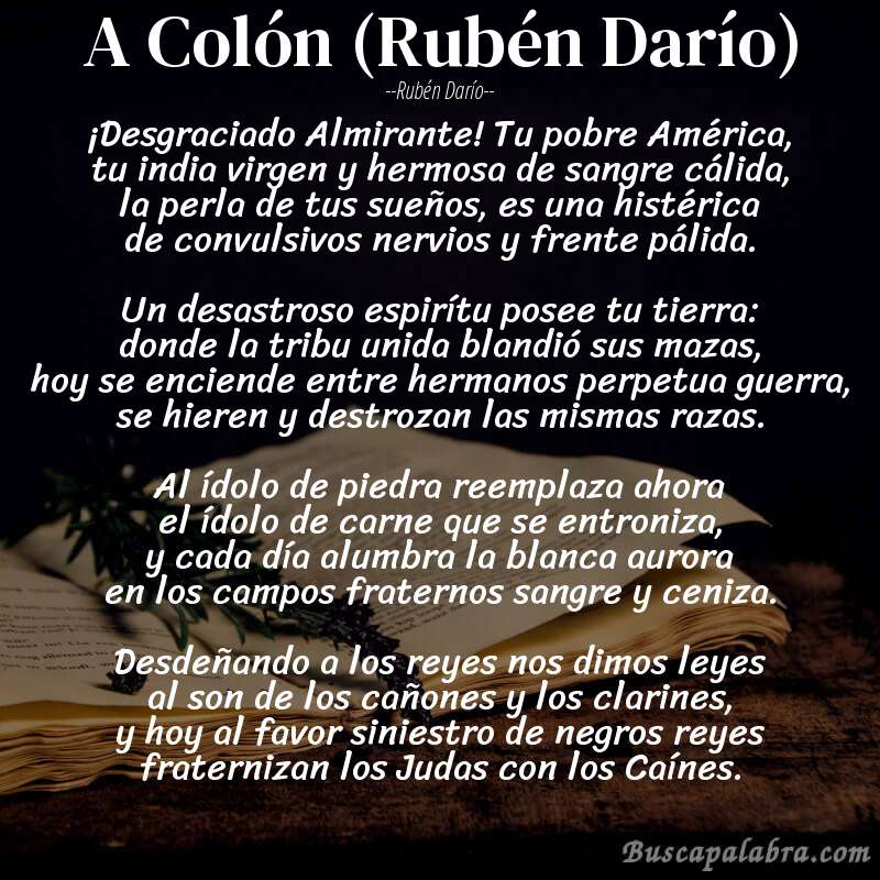 Poema A Colón (Rubén Darío) de Rubén Darío con fondo de libro