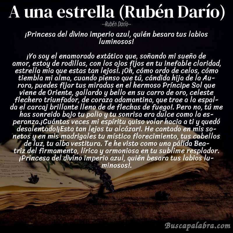 Poema A una estrella (Rubén Darío) de Rubén Darío con fondo de libro