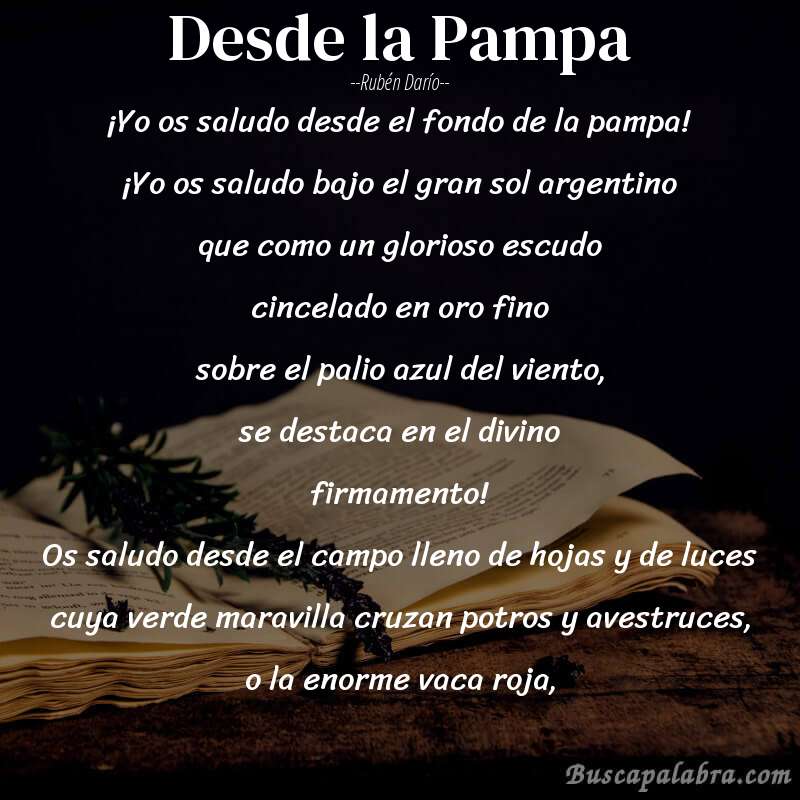 Poema Desde la Pampa de Rubén Darío con fondo de libro