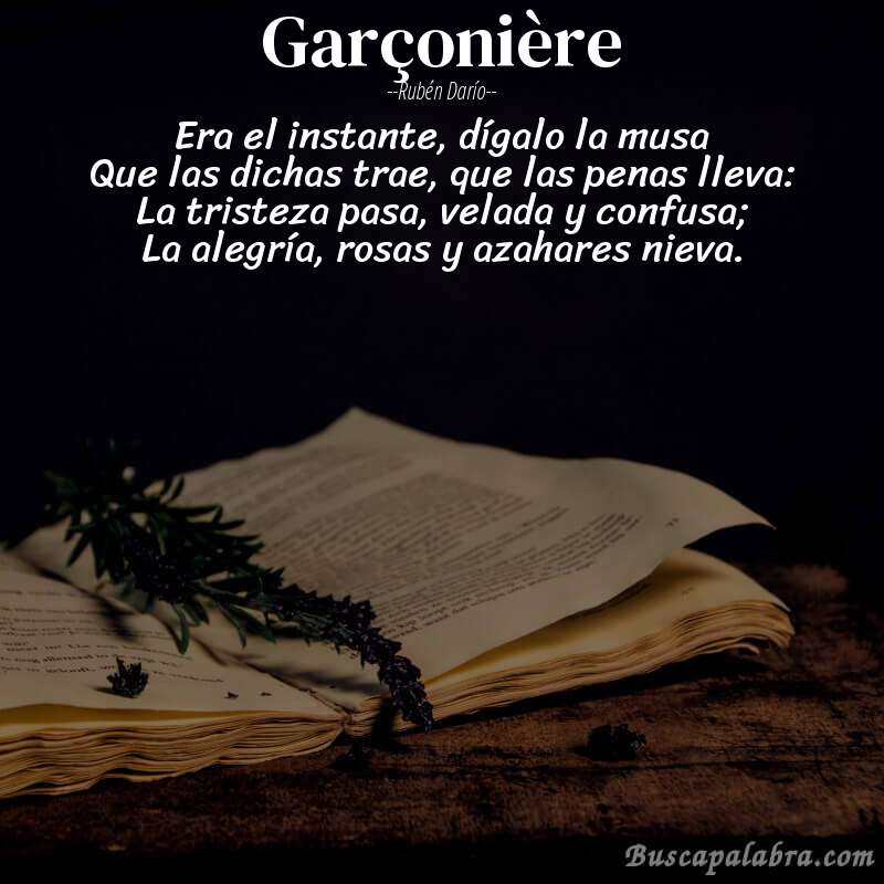 Poema Garçonière de Rubén Darío con fondo de libro