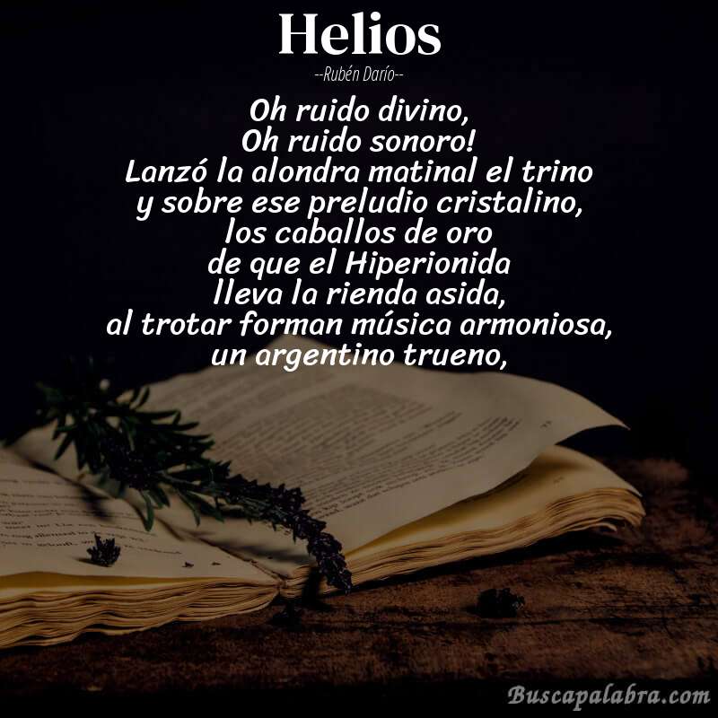 Poema Helios de Rubén Darío con fondo de libro