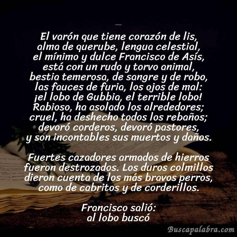 Poema Los motivos del lobo de Rubén Darío con fondo de libro